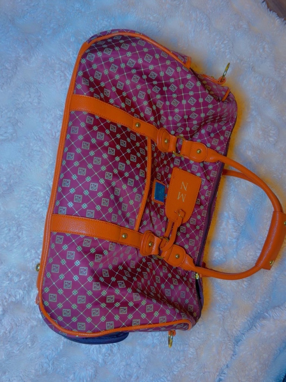 Monogram-Print Tote Bag with Orange Trim
